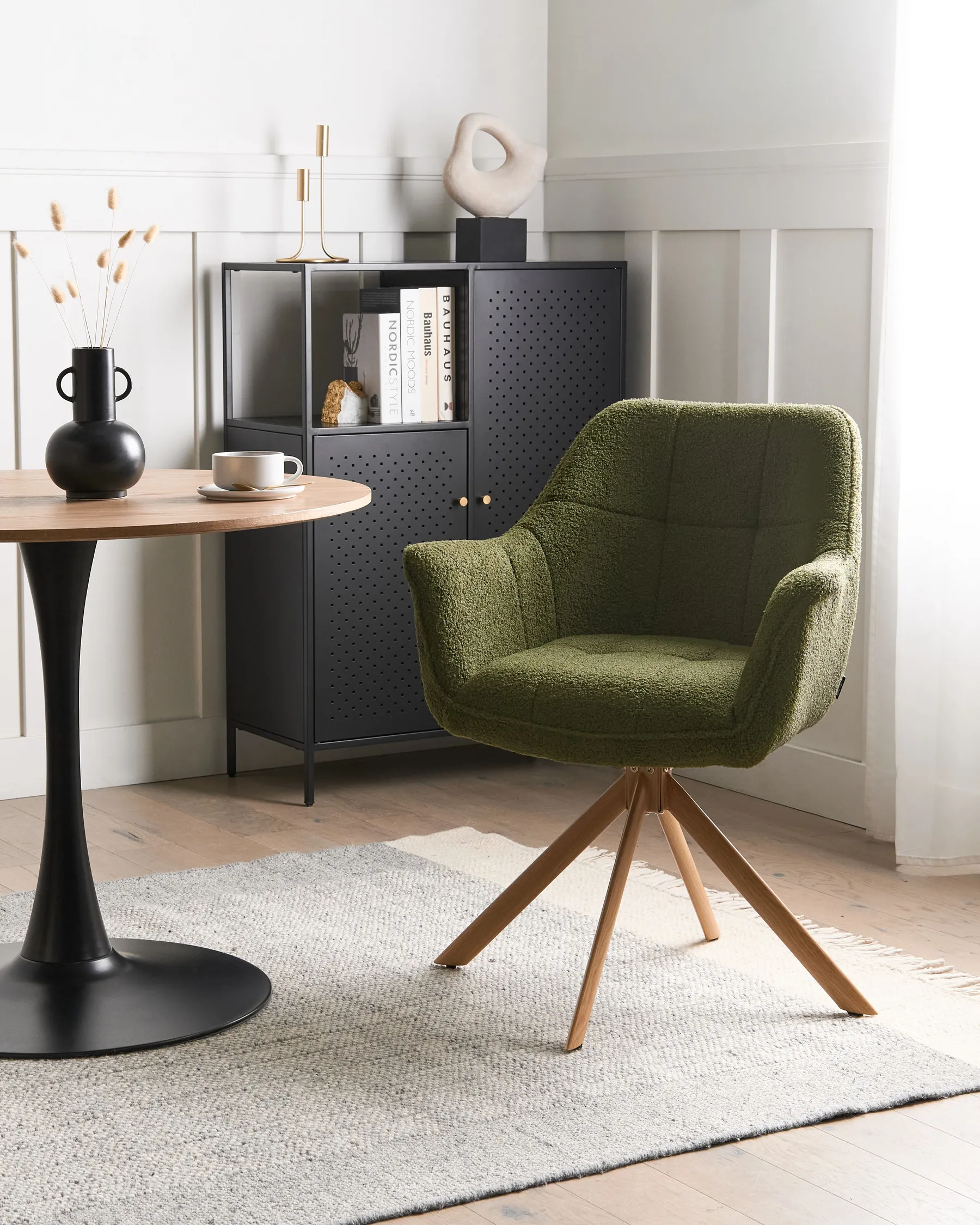 Dining Chair Swivel HAYDEN Boucle Green_1037157