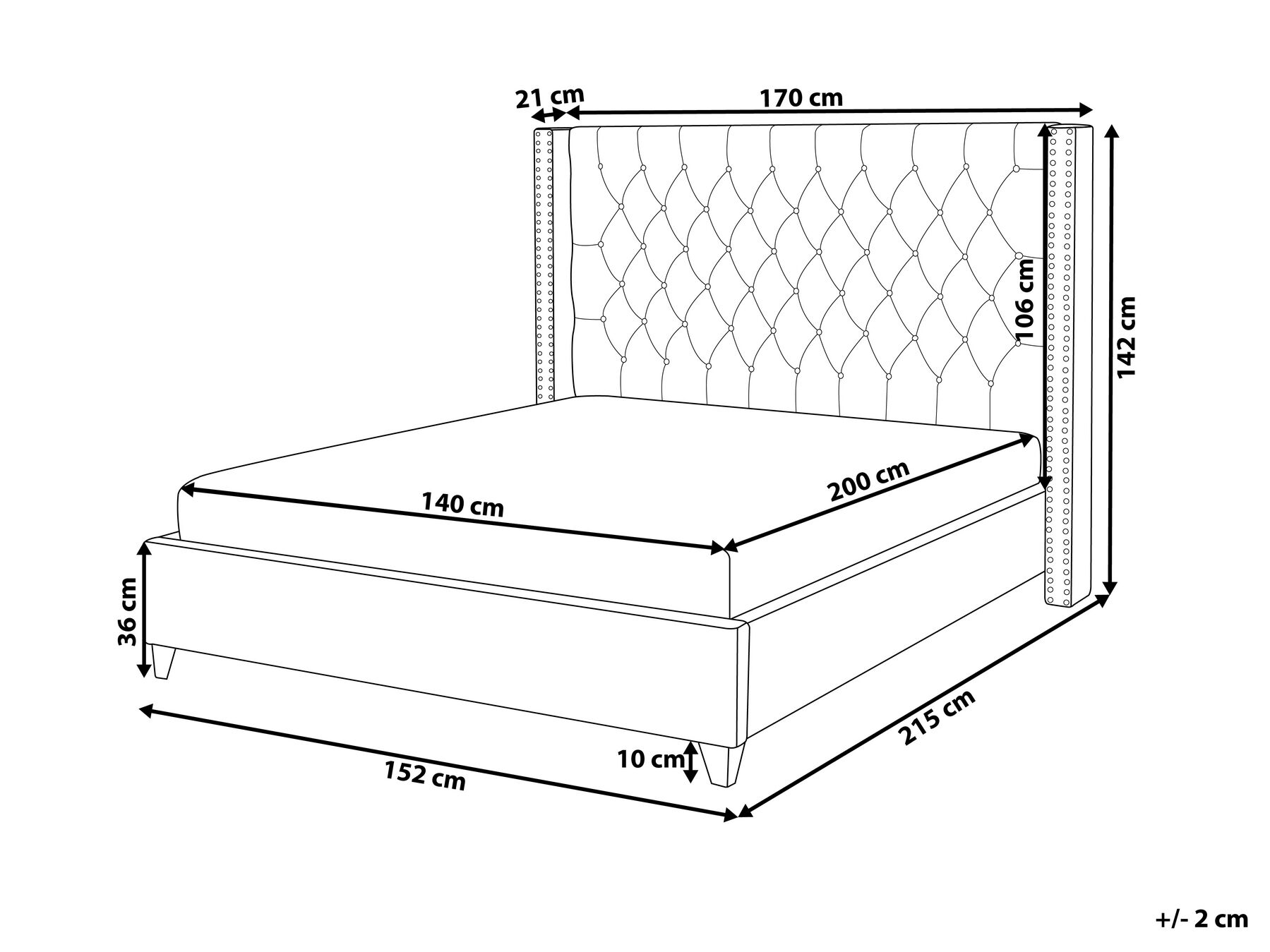 Velvet EU Double Size Bed Black LUBBON_832360 Velvet EU Double Size Bed Black LUBBON_832360