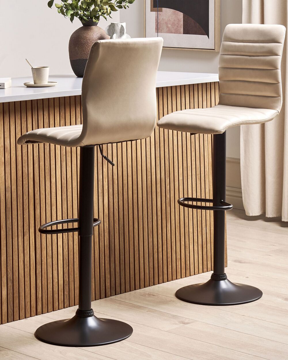 Swivel Stool Swivel Set of 2 Faux Leather Light Beige LUCERNE Beliani