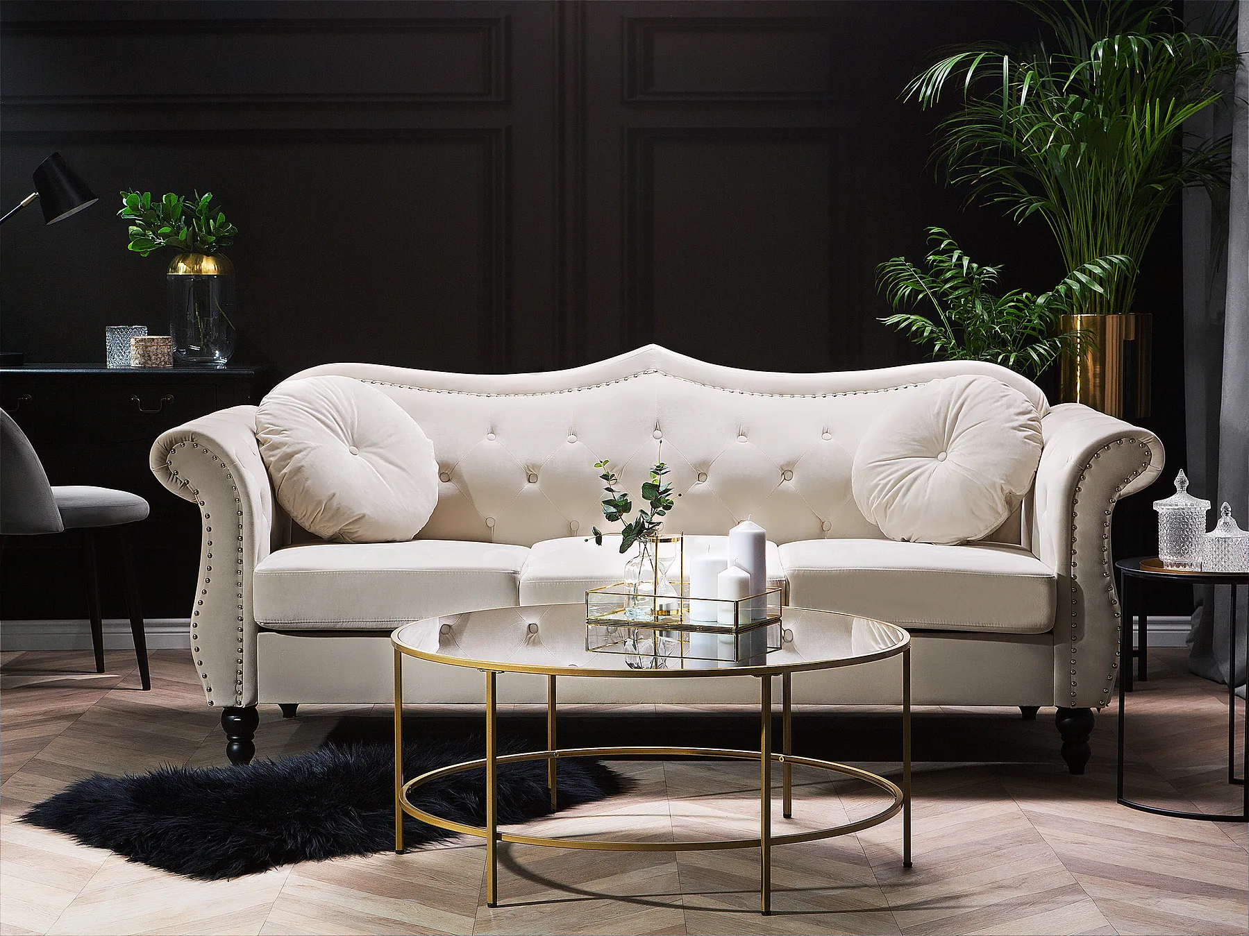 Sofa 3 Seater SKIEN Velvet Light Beige_1161659