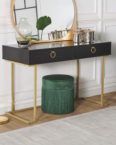 Home Office Desk / 2 Drawer Console Table Black with Gold WESTPORT