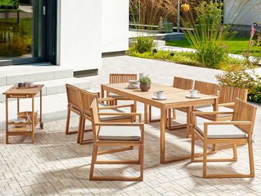 8 Seater Certified Acacia Wood Garden Dining Set with Taupe Cushions SASSARI II