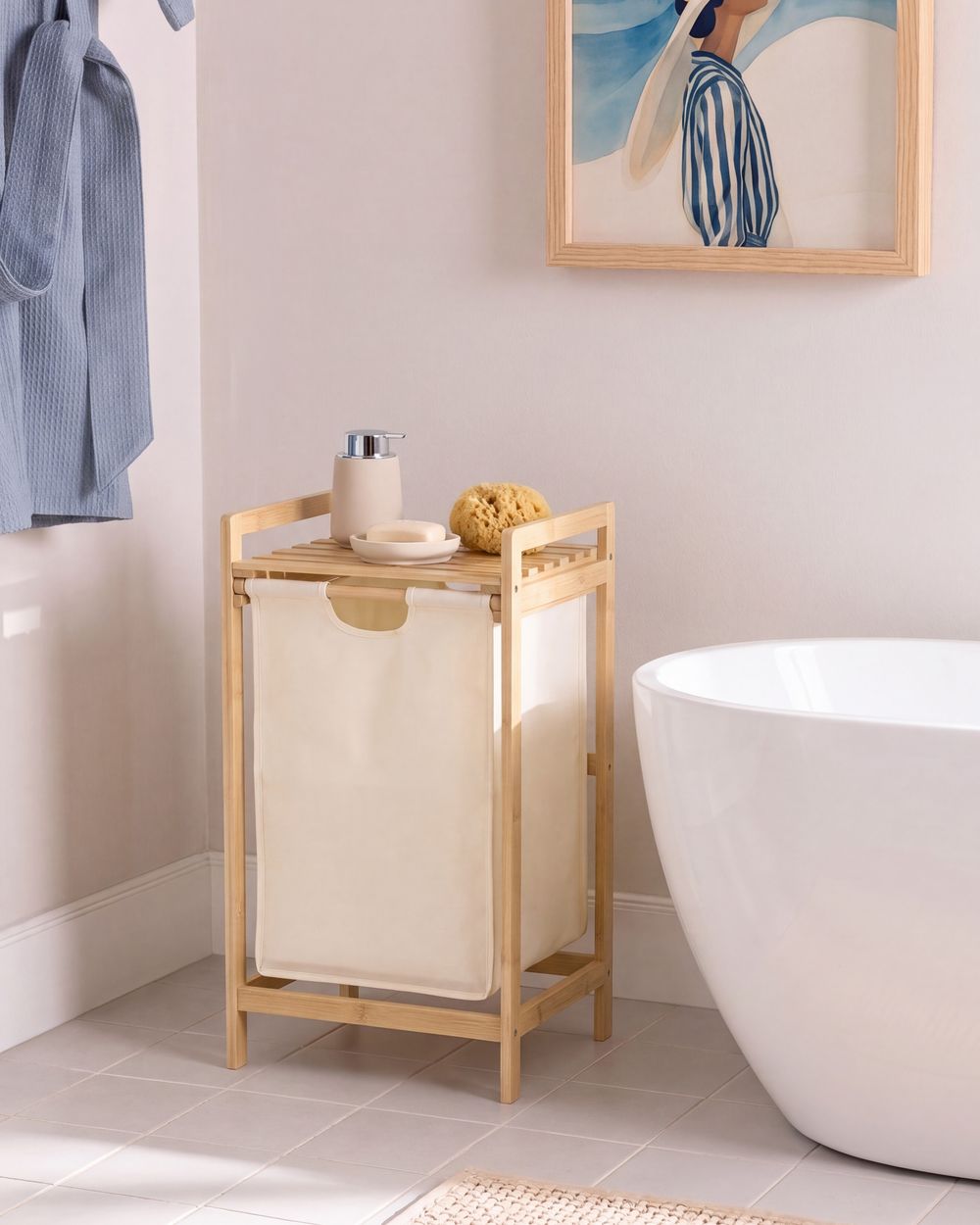 Laundry Basket TOROTAL Bamboo Light Brown/ Beige 40 L