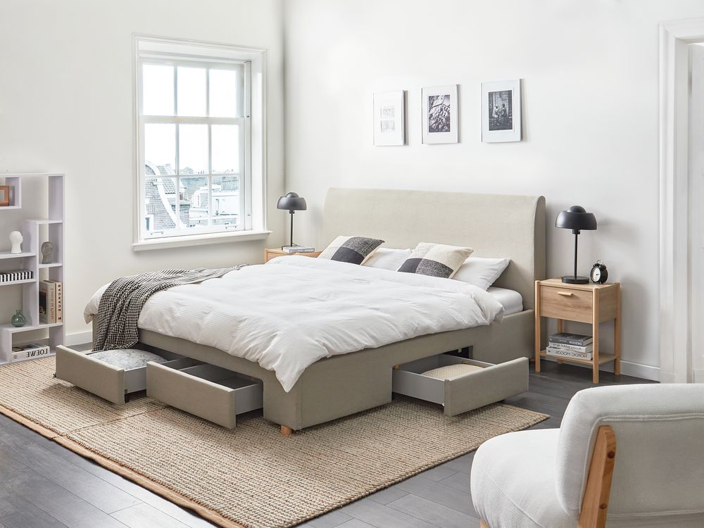 Cama con cajones SOUTRIN Tela Beige 180 x 200 cm