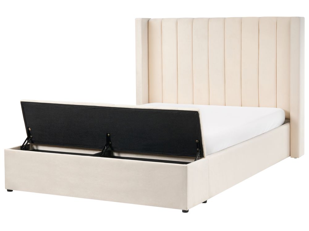 Bed with Storage Bench NOYERS Velvet Off-White 140 x 200 cm (EU Double)