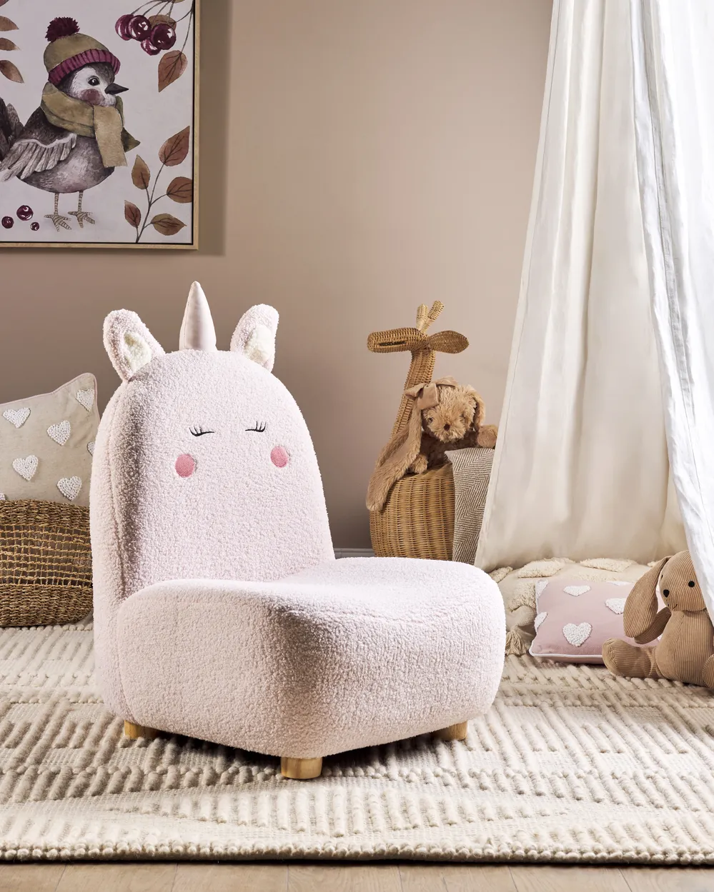 Kids Armchair Unicorn LULEA Boucle Pastel Pink
