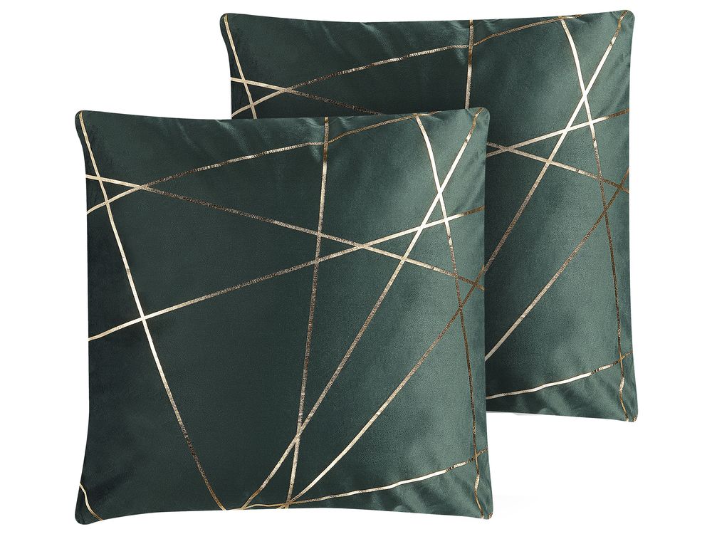 Set of 2 Decorative Cushions PINUS 45 x 45 cm Velvet Dark Green Geometric Pattern