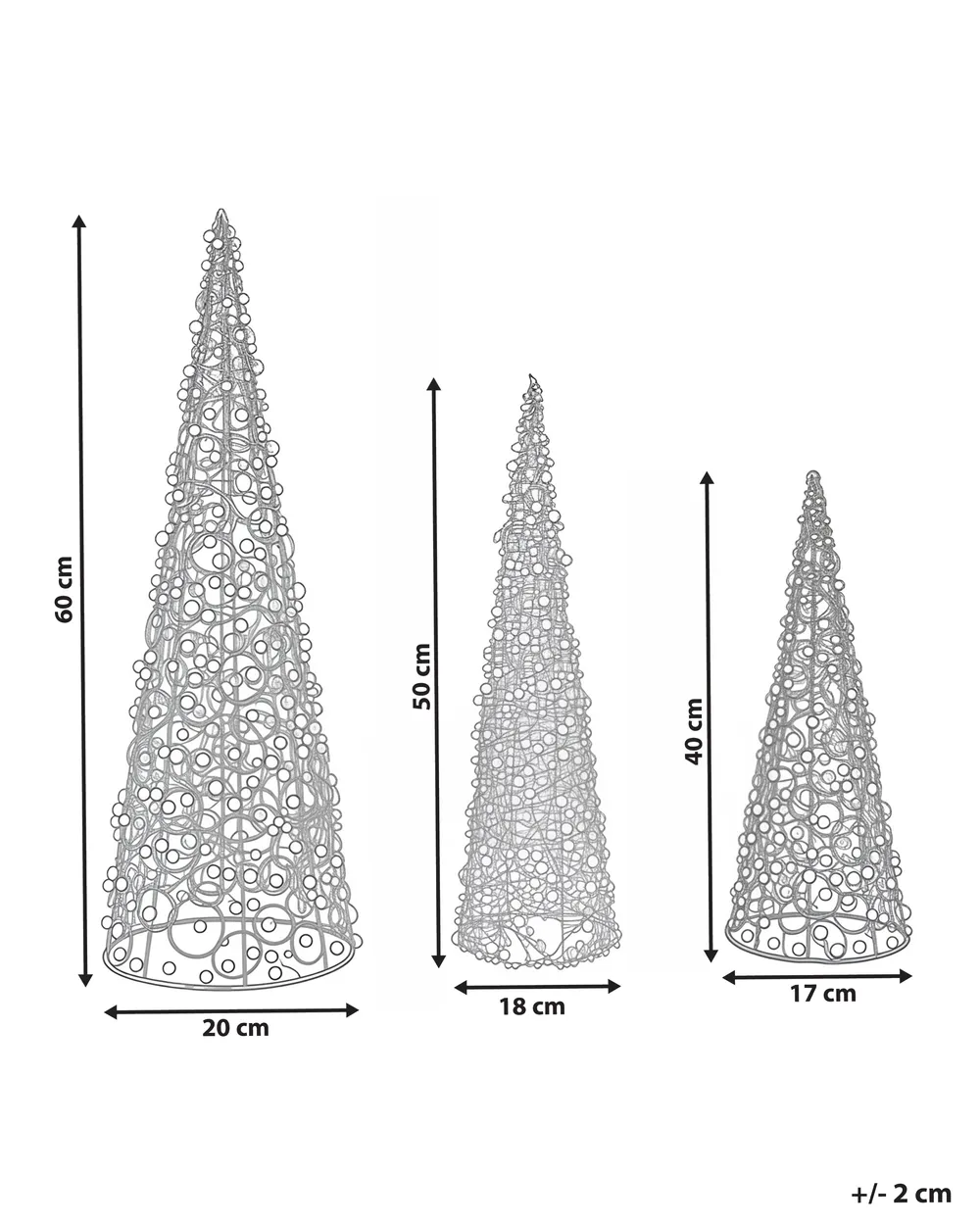 Set of 3 Figurines ROSAN 40/50/60 cm Christmas Tree White_1018986