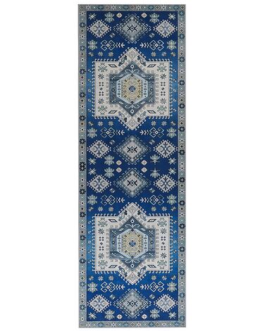 Teppich blau / beige orientalisches Muster 80 x 240 cm Kurzflor PARVAKADLI