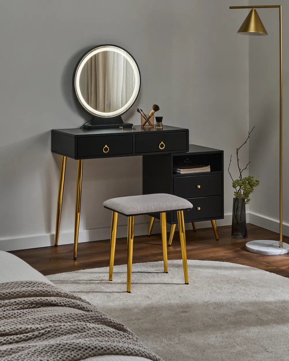 Dressing Table with Mirror and Stool YVES LED Black - Beliani.cz