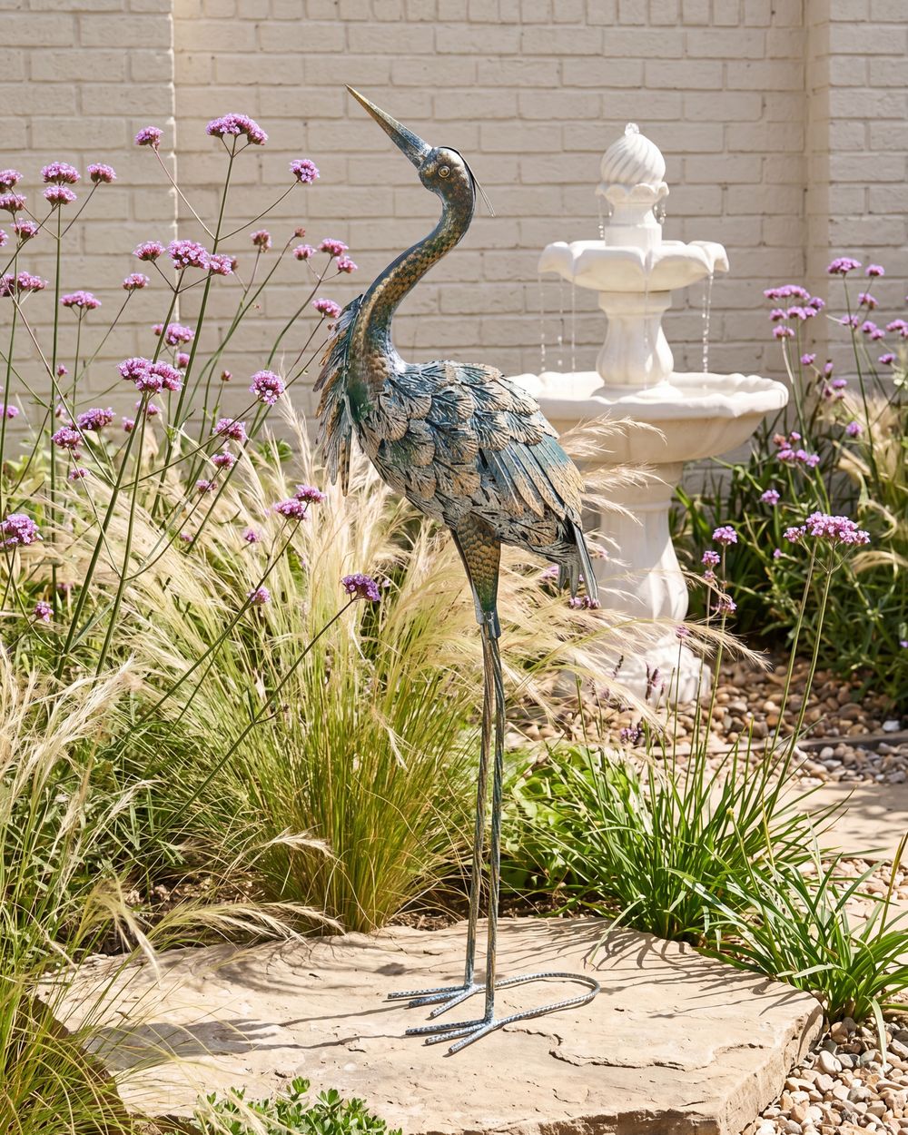 Gartenskulptur BASILAN Reiher 96 cm Bunt