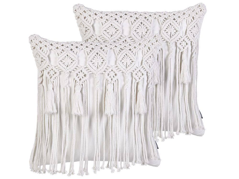 Lot de 2 coussins décoratifs BAMIAN 45 x 45 cm Coton Blanc cassé Motif géométrique