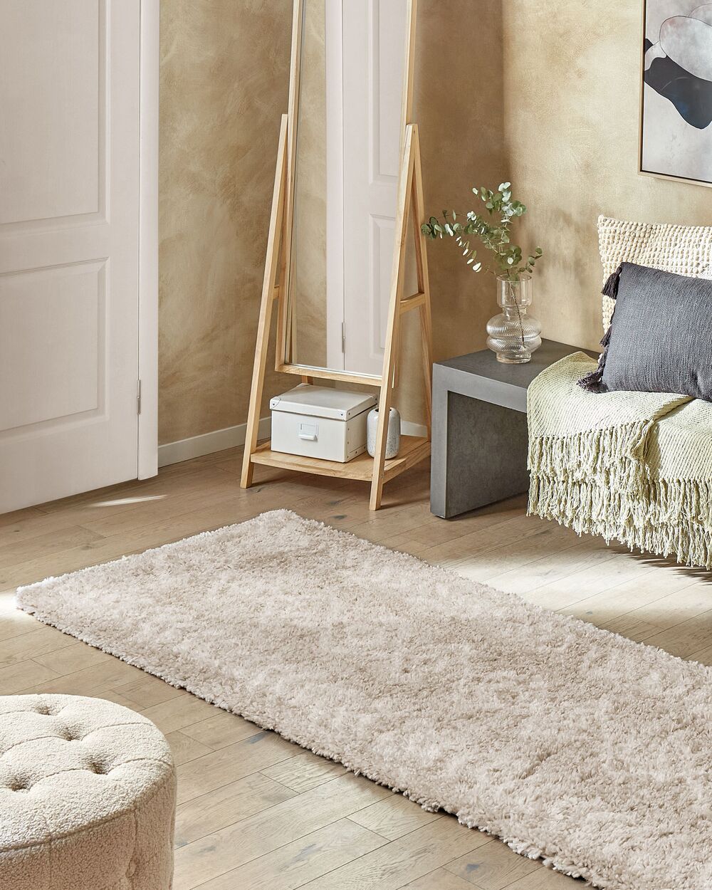 Shaggy Runner Rug 80 x 300 cm Light Beige KAPAN Beliani
