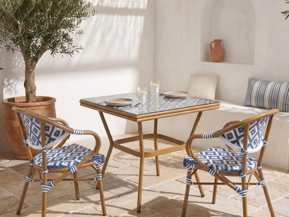 Bistro Table CASPRI 80 cm 80 cm PE Rattan Blue/ White_1090647