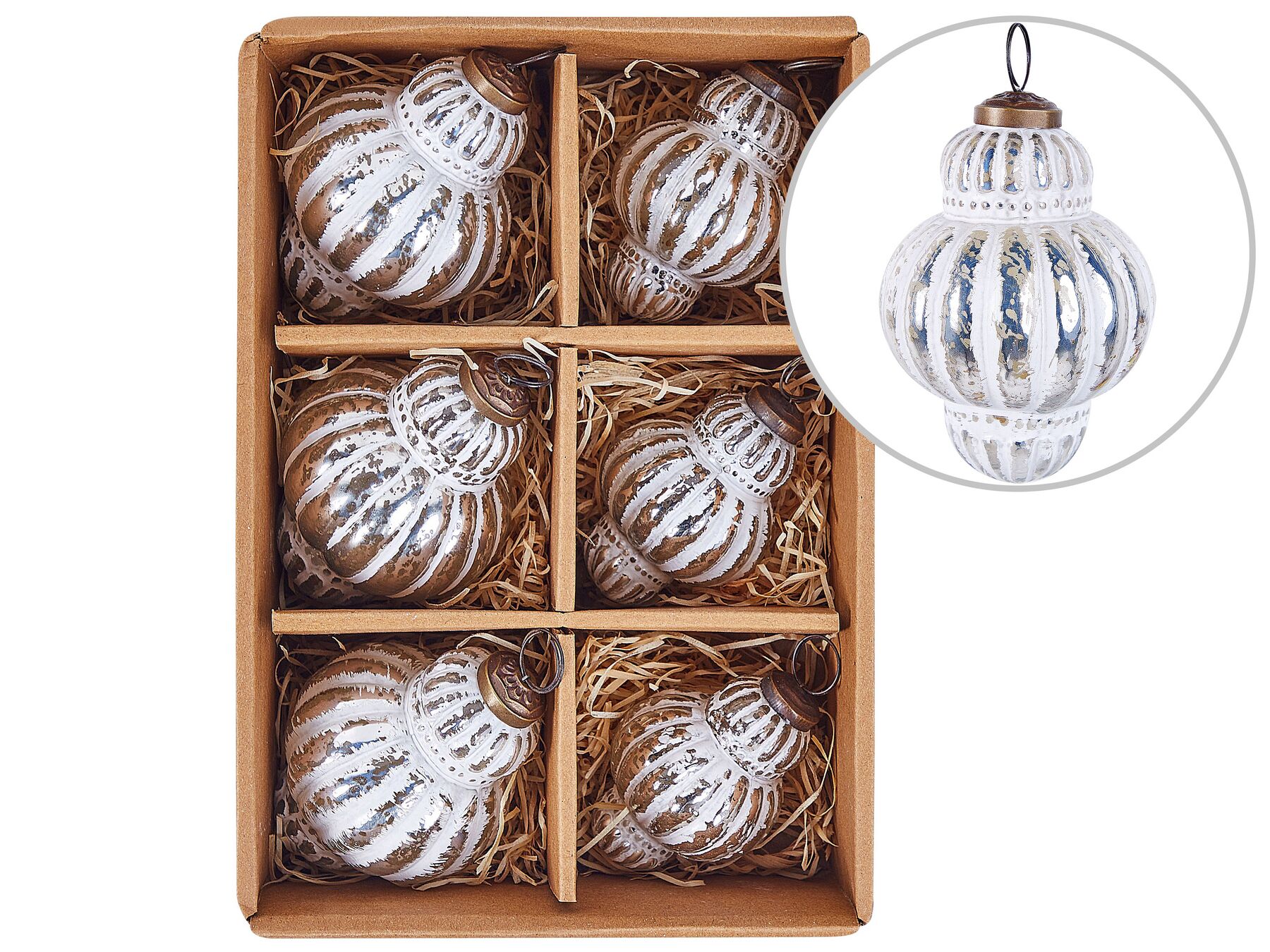 Set of 6 Glass Baubles Silver CREMEUX _899755