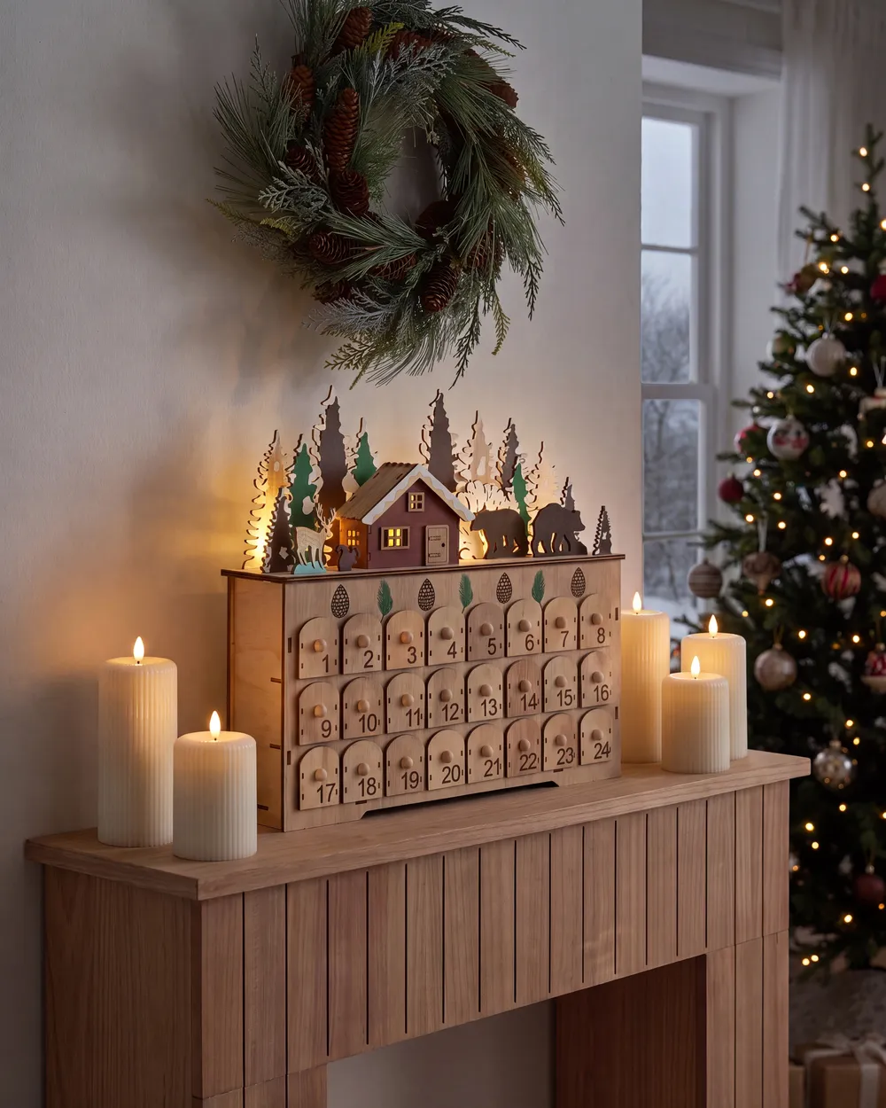 Christmas Decoration LED HELIN 33 cm Advent Calendar Light Brown_1017319