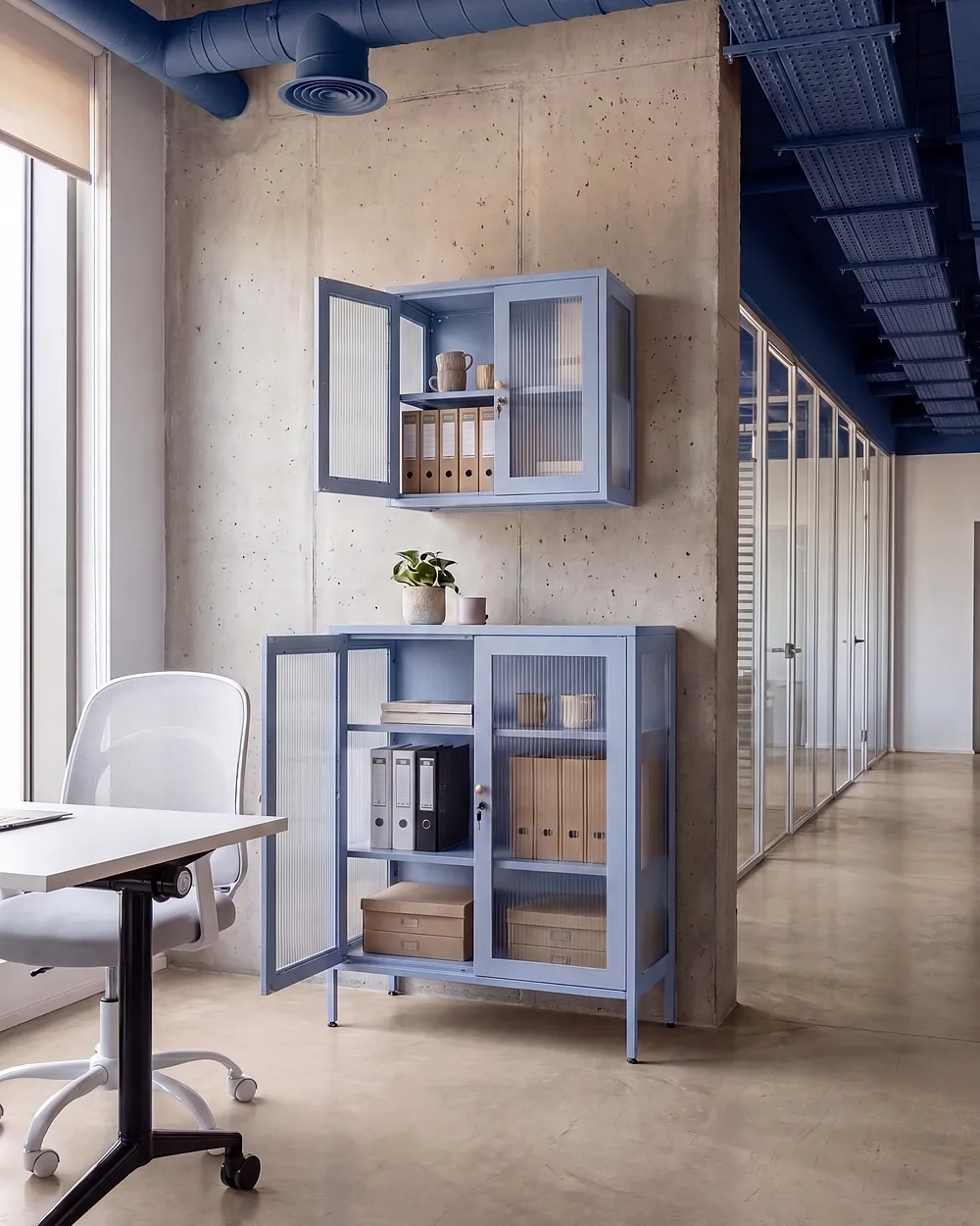 Glass Display Cabinet HARLYN  90 cm Metal Blue_1160850