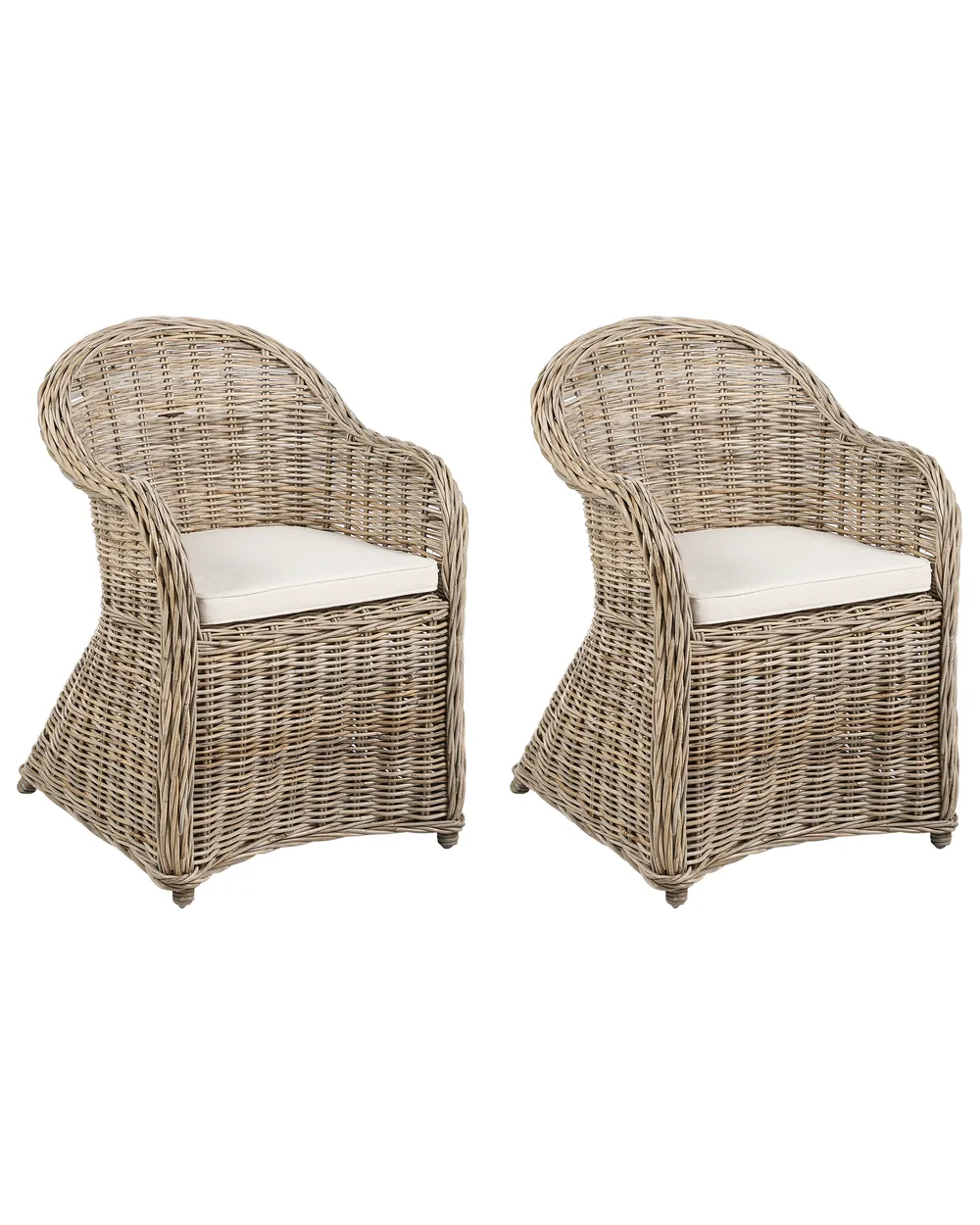 Poltrona Da Giardino In Rattan Naturale Beliani - Stile Boho, Con Cuscino, Impilabile, 74x61x88 Cm, Marrone