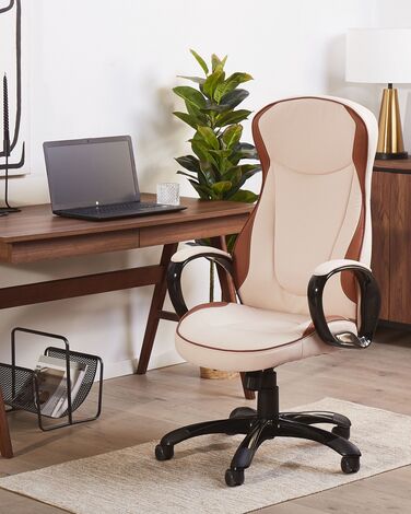 Faux Leather Swivel Executive Chair Beige FELICITY