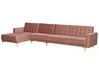 Canapé angle droite convertible en velours rose 5 places ABERDEEN_750105