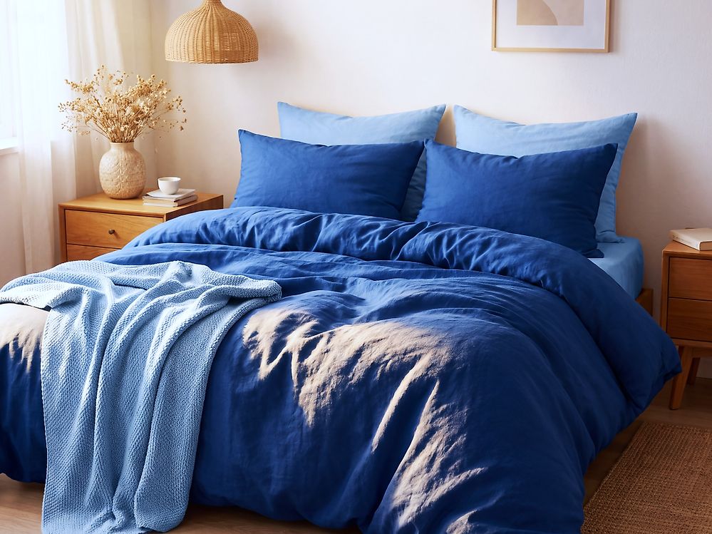 Duvet Cover Set HARMONRIDGE 220 x 240 cm Sateen Cotton Dark Blue
