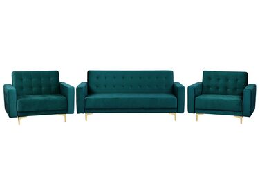 Conjunto de sofás reclináveis com 5 lugares em veludo azul esverdeado ABERDEEN