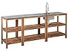 Conjunto de 3 muebles de cocina exterior con fregadero BRUCOLI Marrón/Plateado Madera de acacia