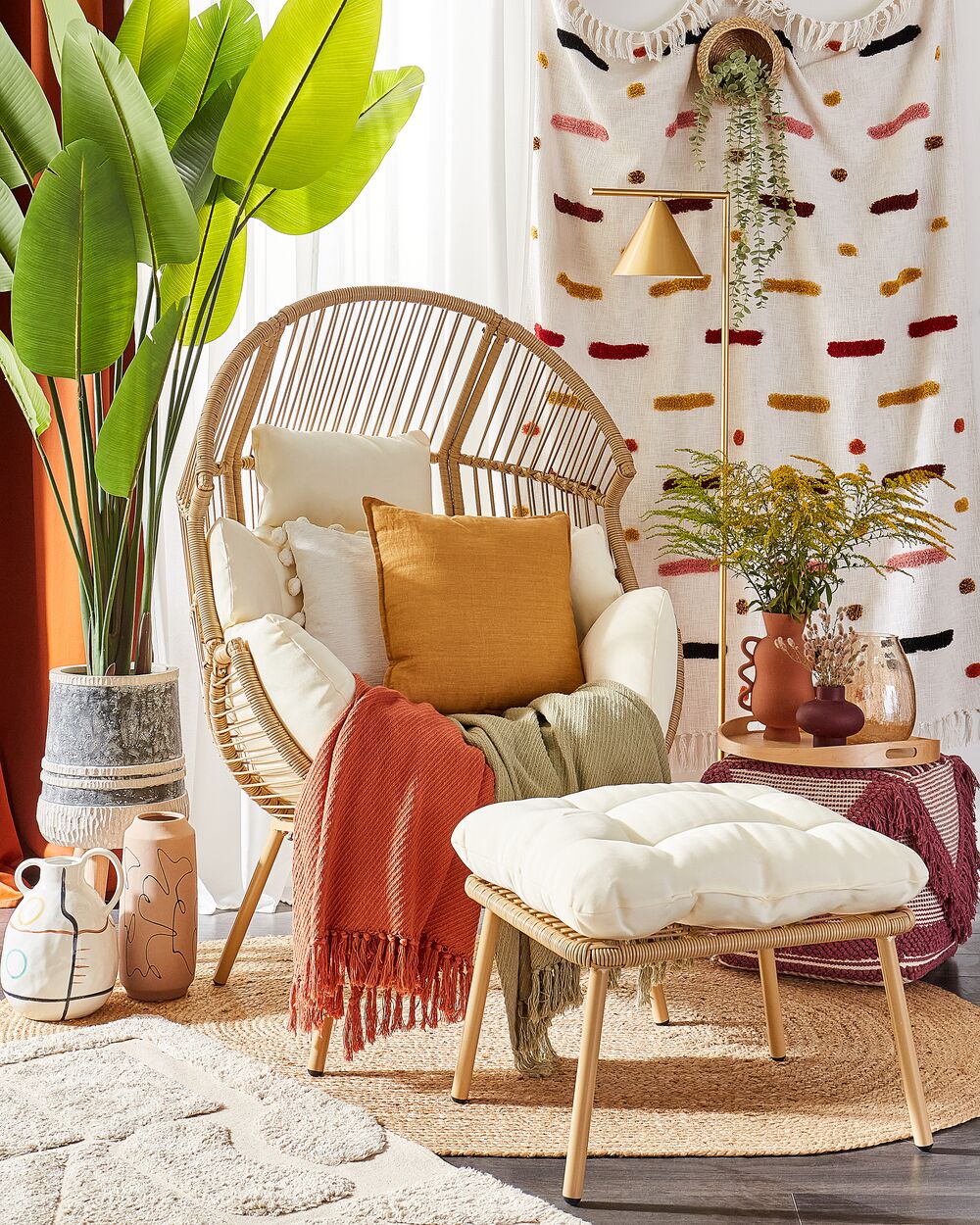 Poltrona Poggiapiedi Rattan Naturale Di Vimini Rattan Intrecciato