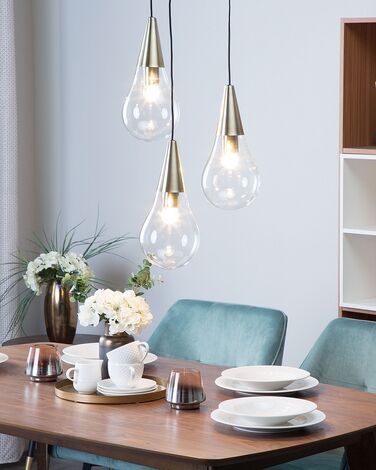 3 Light Glass Pendant Lamp Brass VESLE