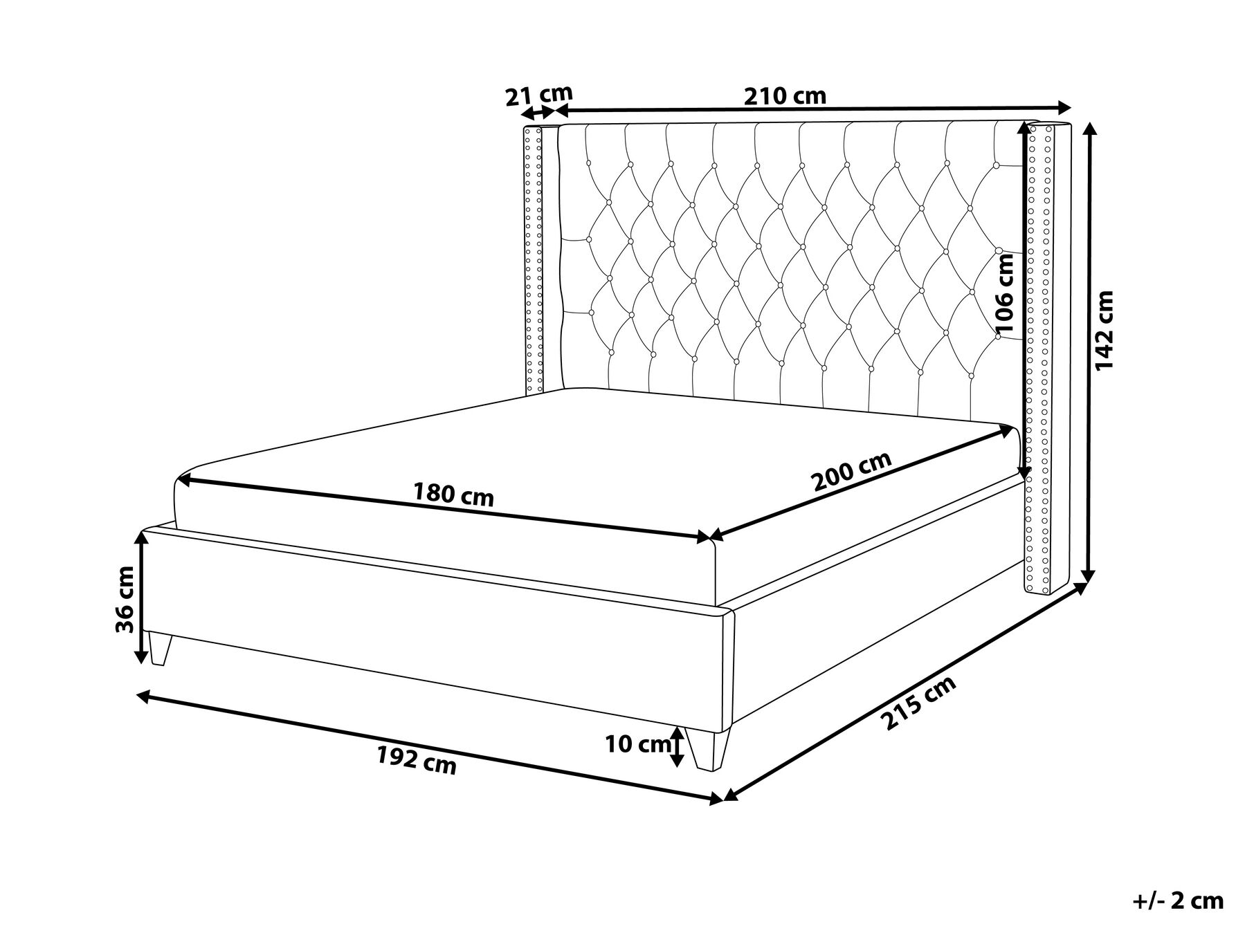 Bed Velvet LUBBON 180 x 200 cm (EU Super King) Light Grey_832445