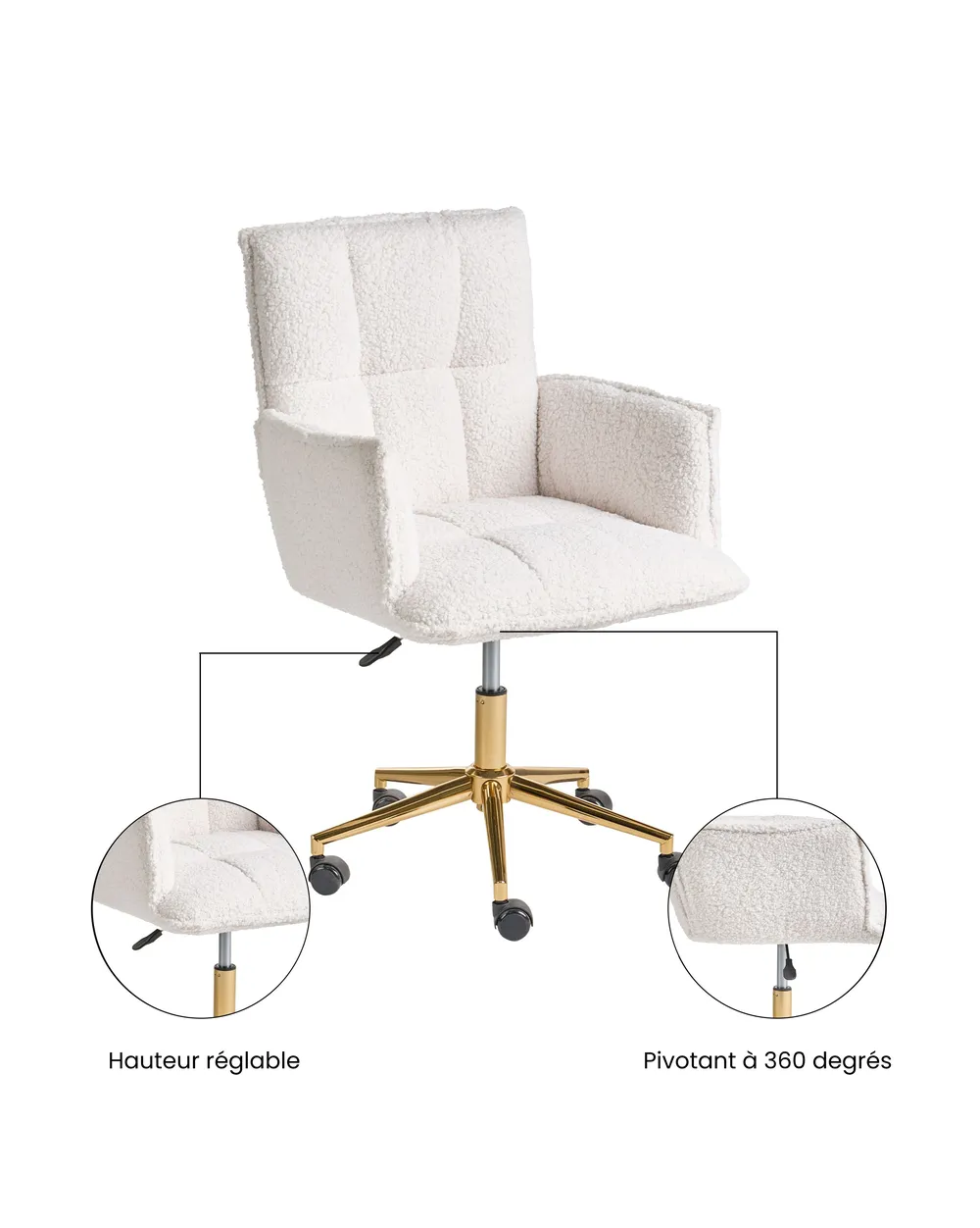 Chaise de bureau MANULU Bouclé Blanc_1065162