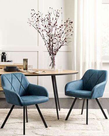 Set of 2 Fabric Dining Chairs Blue MONEE