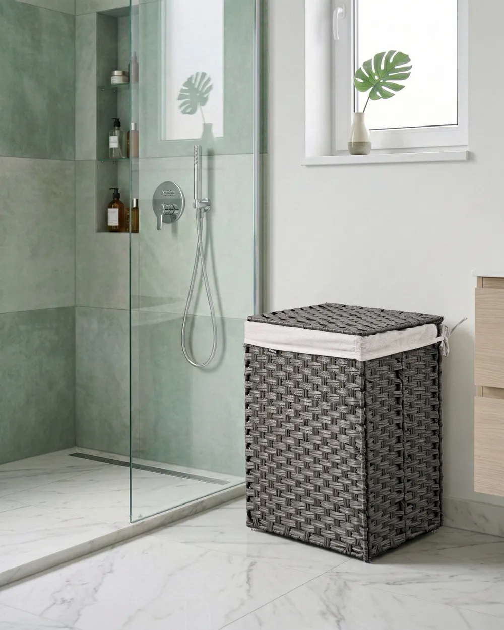 Laundry Basket with Lid MUCUBAJI Fabric Grey 83 L