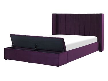 Zamatová posteľ s úložným priestorom 140 x 200 cm fialová NOYERS