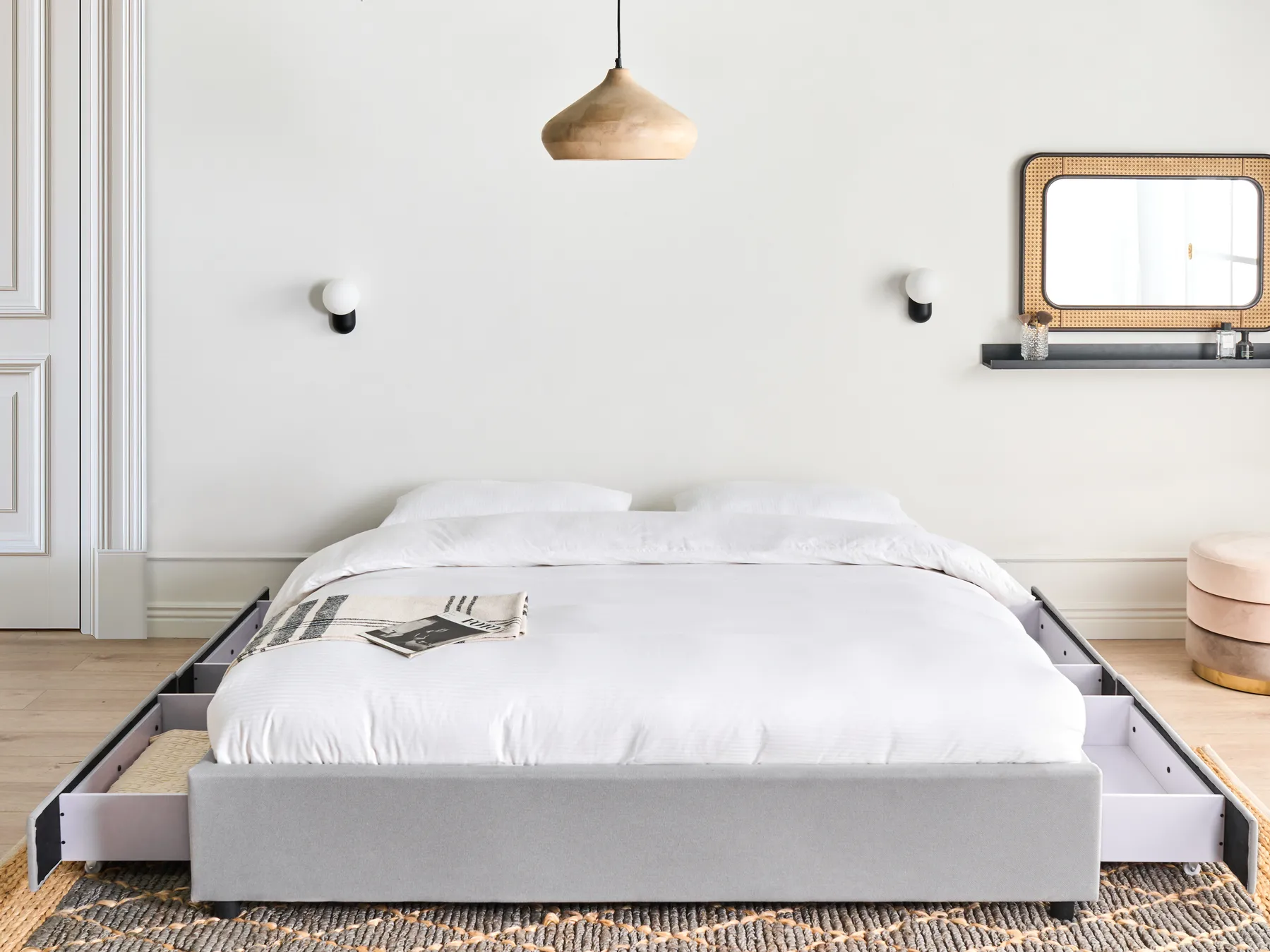 Bed with Storage Drawers without Headboard PRADES Fabric Light Grey 180 x 200 cm (EU Super King)_996112