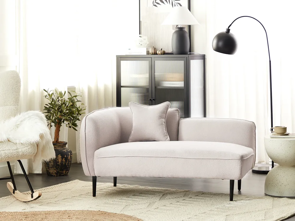Left-Hand Chaise Longue CHEVANNES Boucle Light Beige