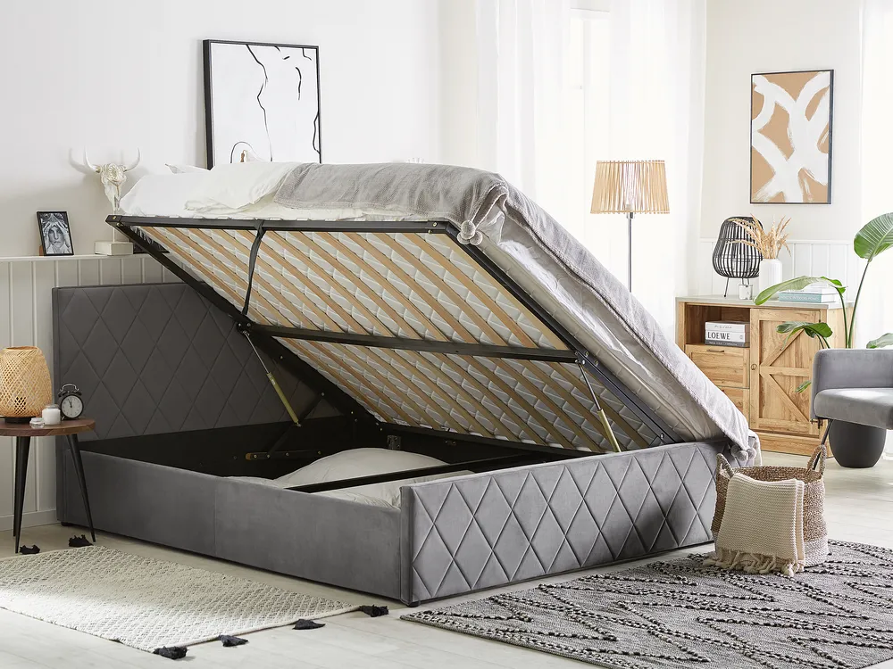 Ottoman Bed ROCHEFORT Velvet Grey 140 x 200 cm (EU Double)_786501