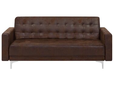 3 Seater Faux Leather Sofa Bed Brown ABERDEEN