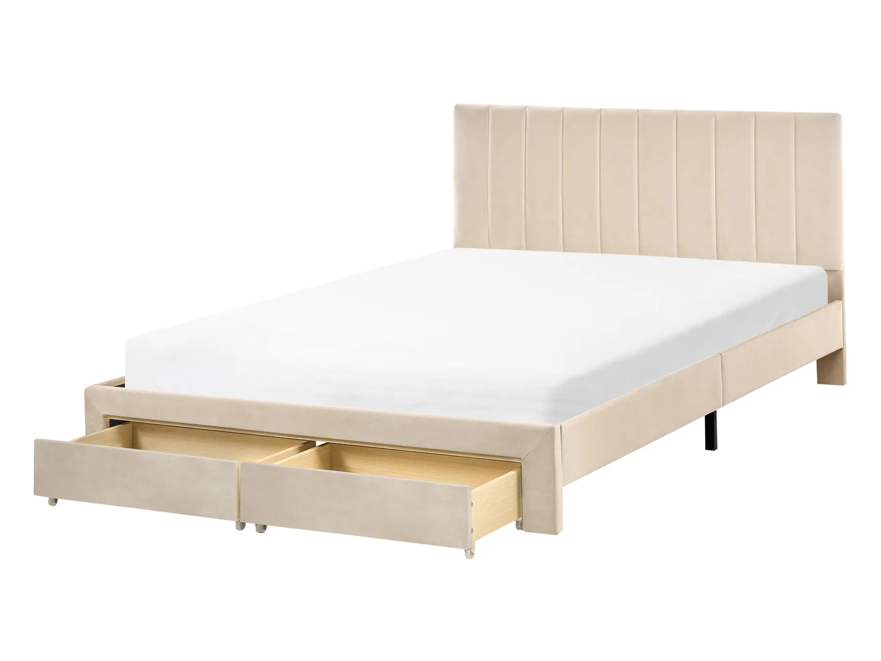 Bett mit Schubladen LONZAC Samtstoff Beige 140 x 200 cm_1014626