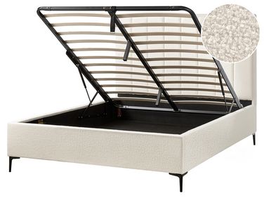 Boucle EU King Size Ottoman Bed Off-White SEZANNE