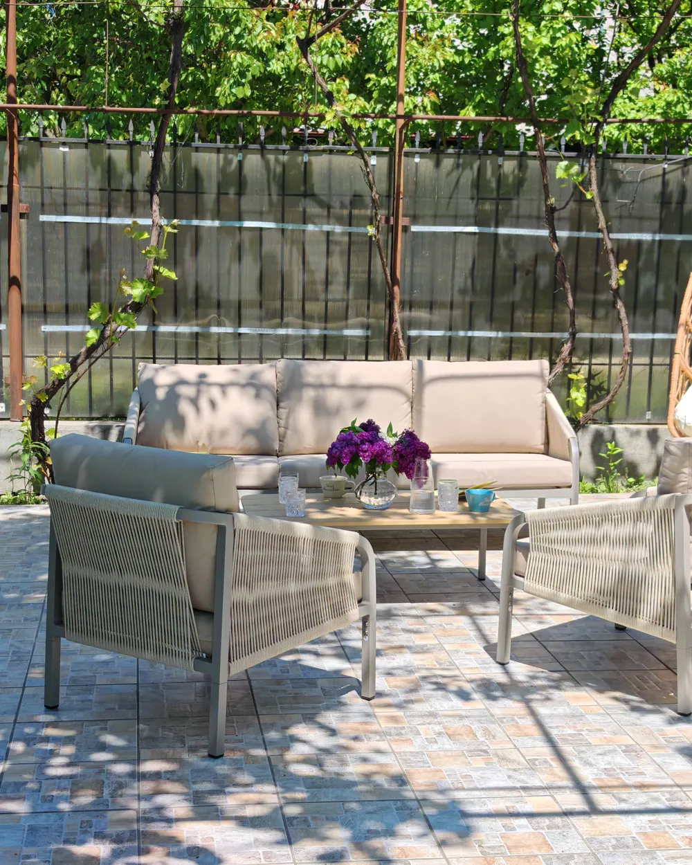 Garden Lounge Set with Table 5 Seater MURATO Metal Beige_1082832