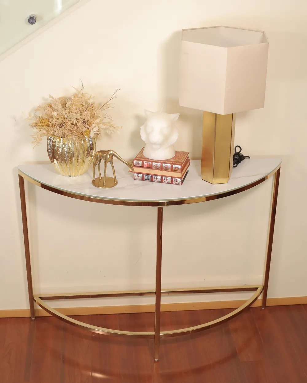 Console Table ORITA Tempered Glass White Marble_900818