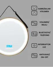 Espejo de baño LED DAROIS 60 cm 60 cm con altavoz Bluetooth integrado Dorado_940504