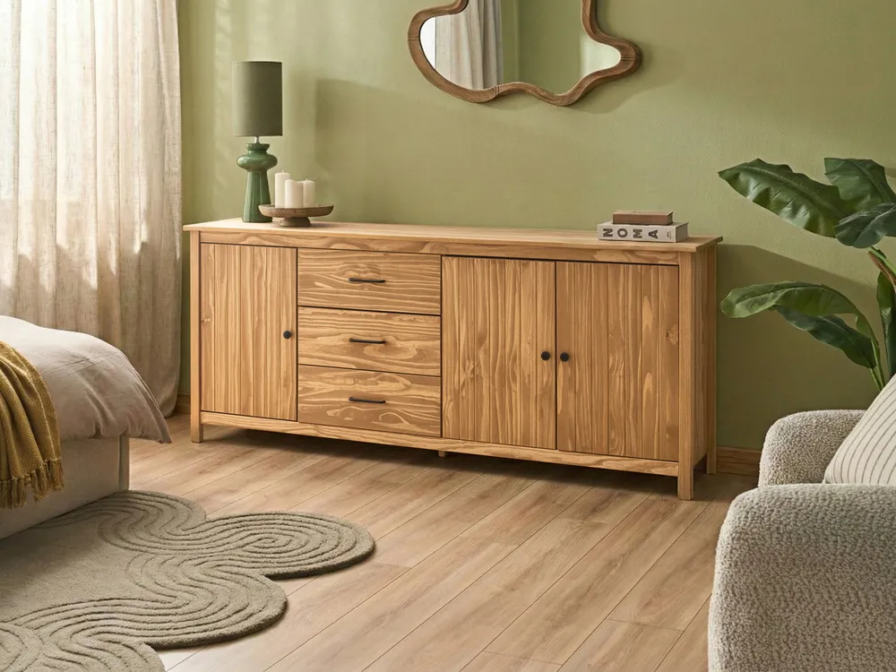 3 Door Sideboard LEONORA Pine Wood Light Brown