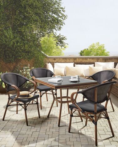 Set of 4 Garden Chairs Dark Wood and Black CASPRI