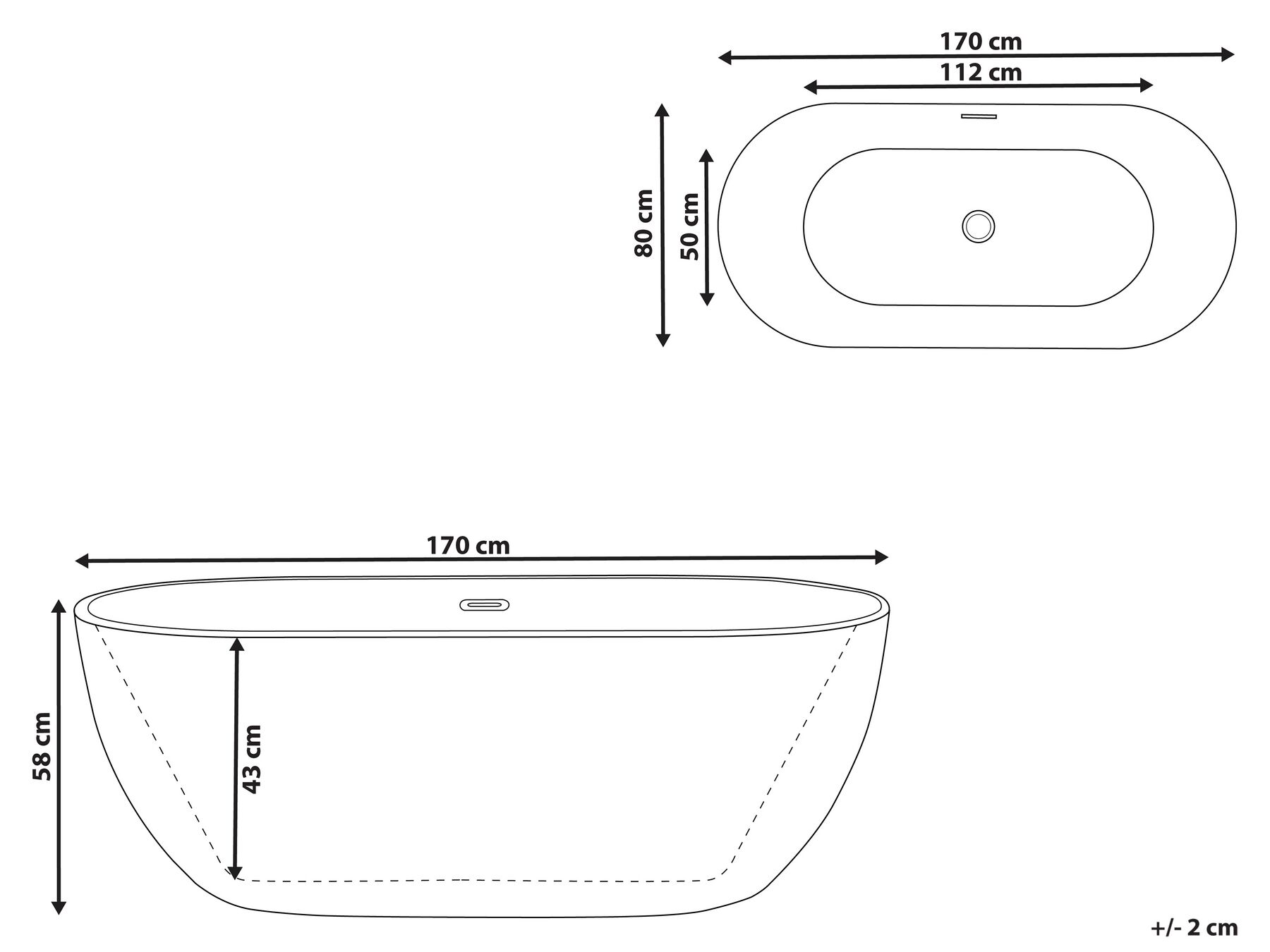 Freestanding Bathtub CARRERA 1700 x 800 mm Burgundy_806805