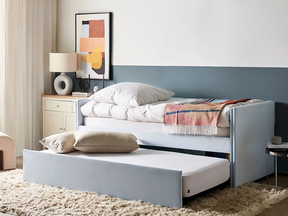 Trundle Bed Velvet TROYES 90 x 200 cm (EU Single) Light Blue