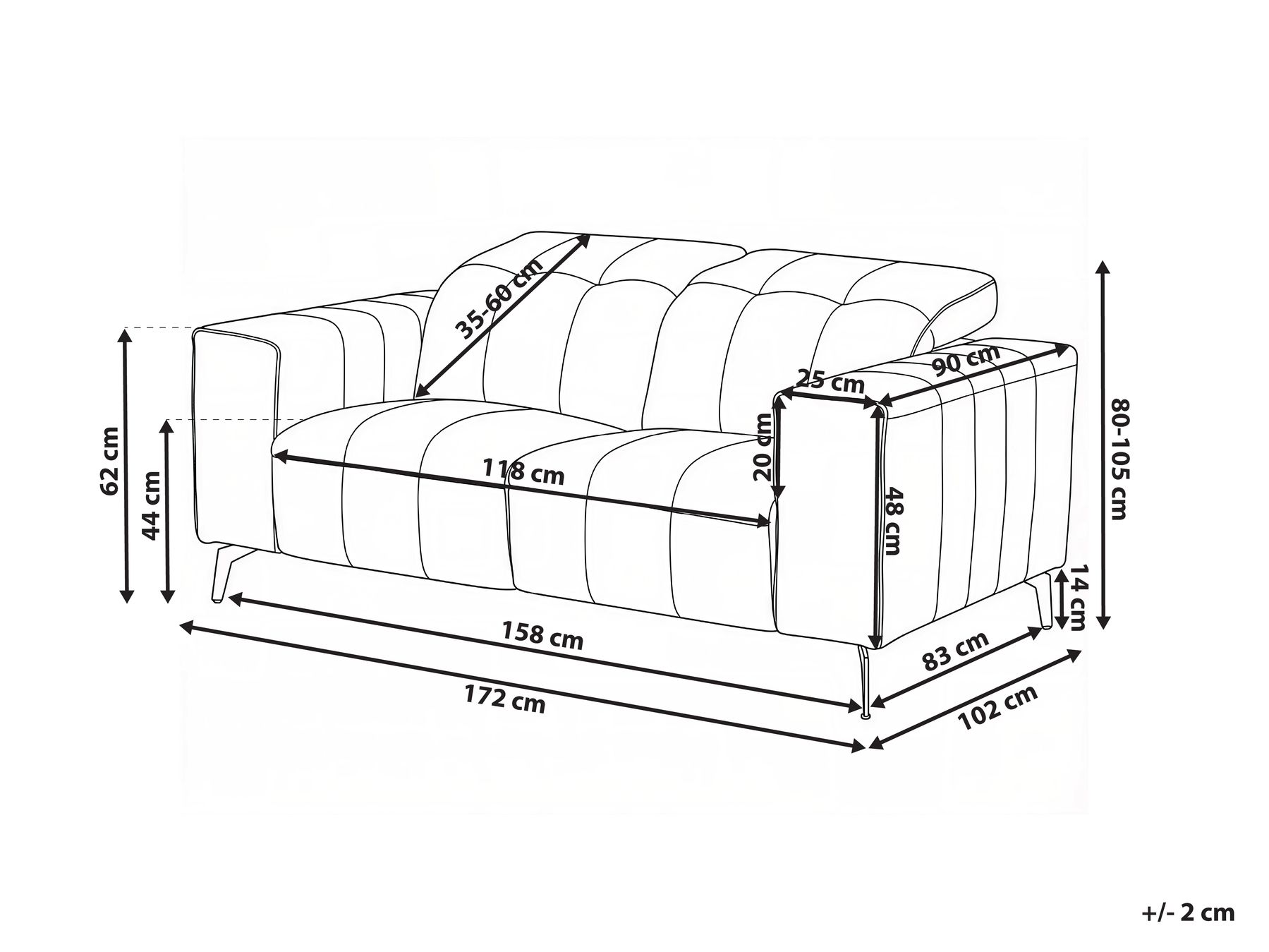 Sofa 2 Seater OMMEL Fabric Light Beige_1036393