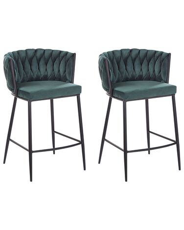 Set of 2 Velvet Bar Chairs Dark Green MILAN