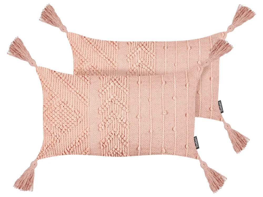 Zestaw 2 poduszek dekoracyjnych VALVARIA 30 x 50 cm Bawełna Brzoskwiniowy Wzór zygzak